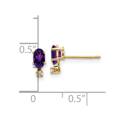 14k Diamond and 5x3 Oval February/Amethyst Birthstone Earrings