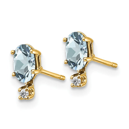 14k Diamond and 5x3 Oval March/Aquamarine Birthstone Earrings