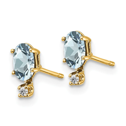14k Diamond and 5x3 Oval March/Aquamarine Birthstone Earrings