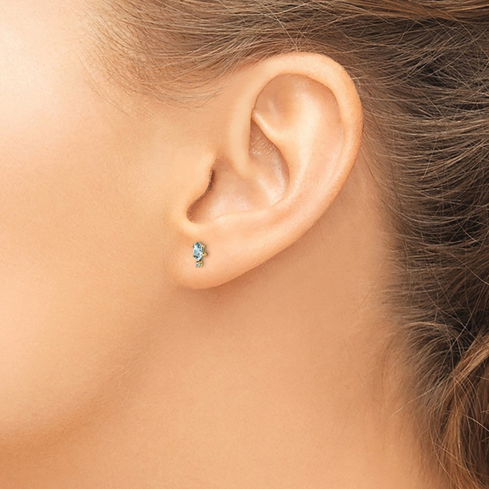 14k Diamond and 5x3 Oval March/Aquamarine Birthstone Earrings