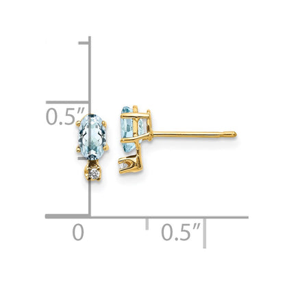 14k Diamond and 5x3 Oval March/Aquamarine Birthstone Earrings