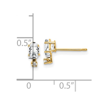 14k Diamond and 5x3 Oval April/White Topaz Birthstone Earrings