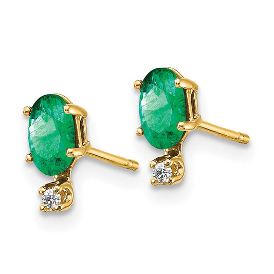 14k Diamond and 5x3 Oval May/Emerald Birthstone Earrings