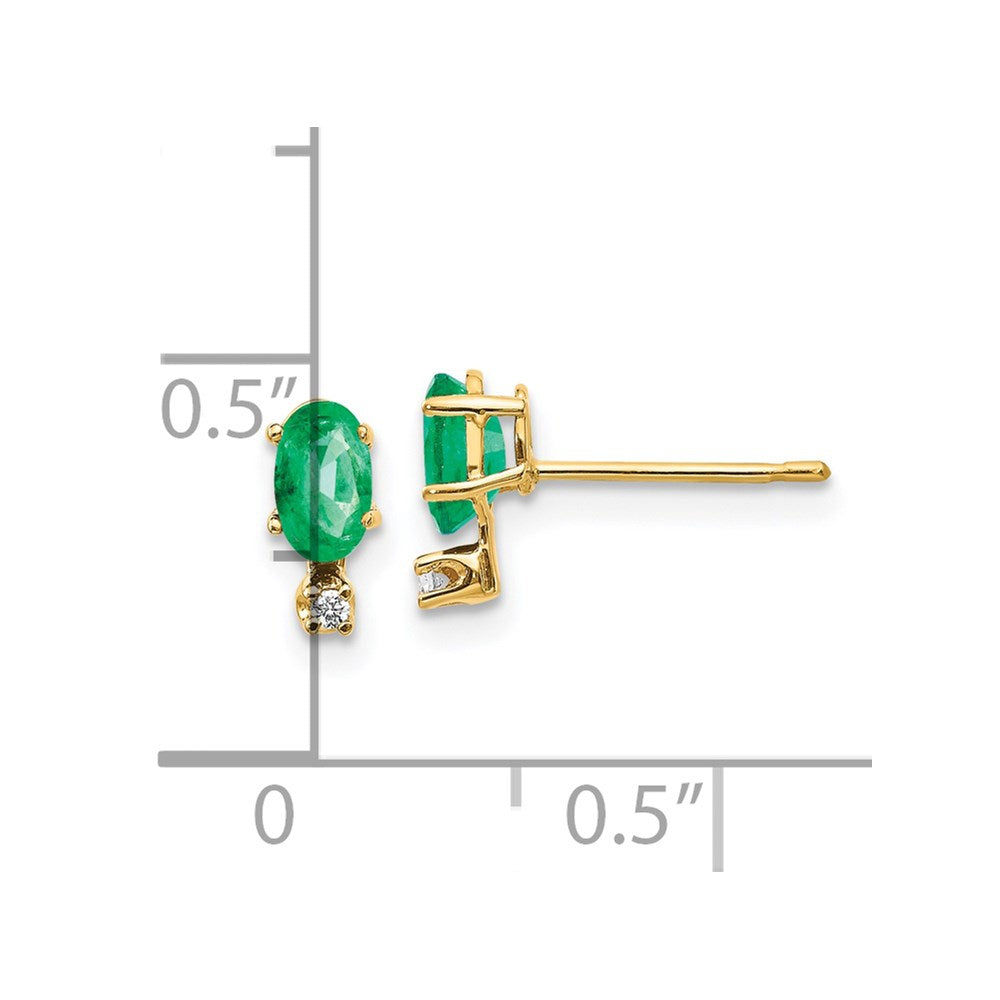 14k Diamond and 5x3 Oval May/Emerald Birthstone Earrings