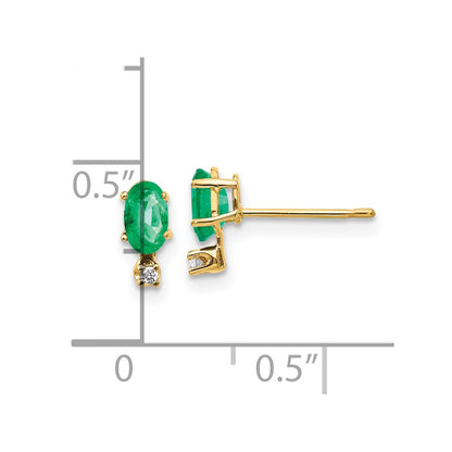 14k Diamond and 5x3 Oval May/Emerald Birthstone Earrings