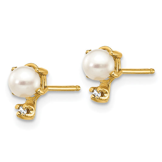 14k Diamond and 3.5mm June/Freshwater Cultured Pearl Birthstone Earrings
