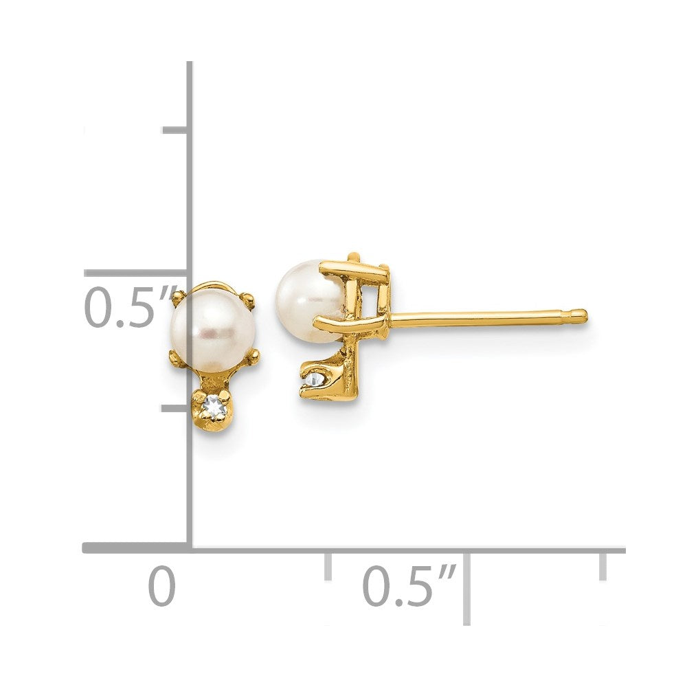 14k Diamond and 3.5mm June/Freshwater Cultured Pearl Birthstone Earrings