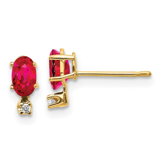 14k Diamond and 5x3 Oval July/Ruby Birthstone Earrings