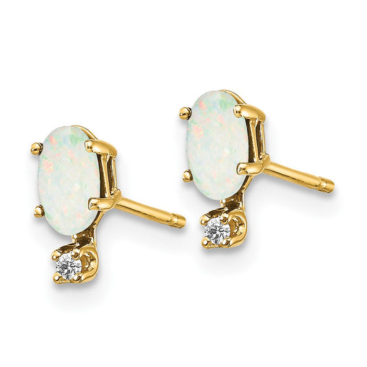 14k Diamond and 5x3 Oval October/Opal Birthstone Earrings