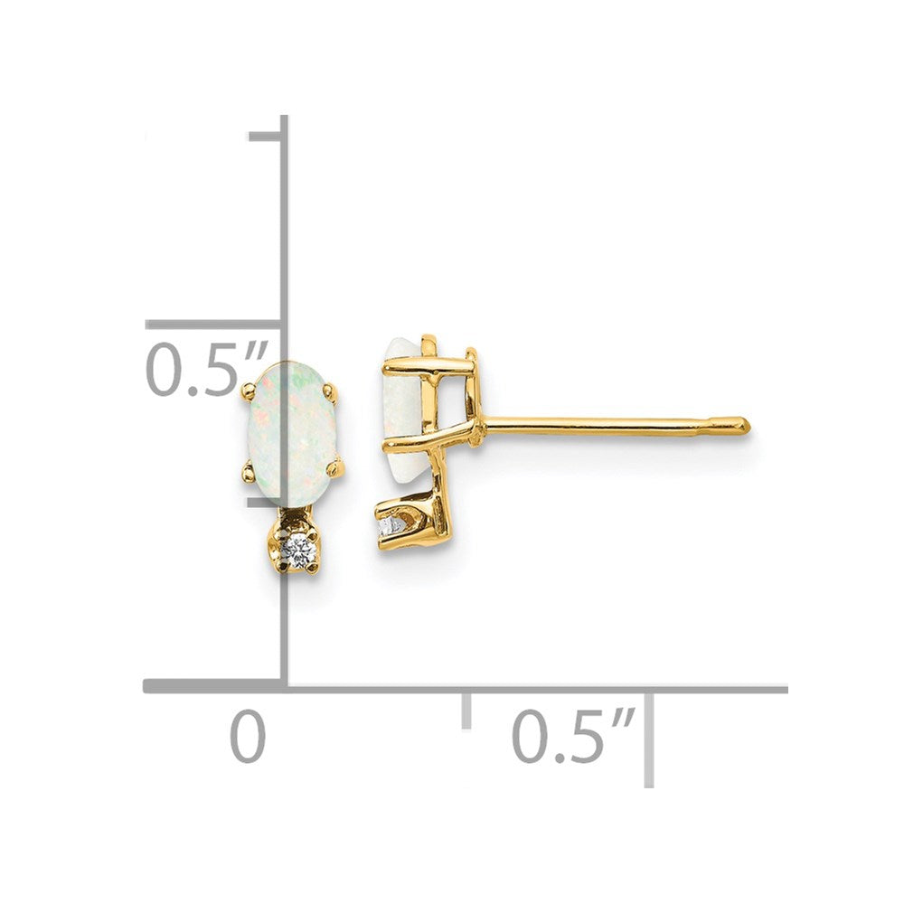 14k Diamond and 5x3 Oval October/Opal Birthstone Earrings