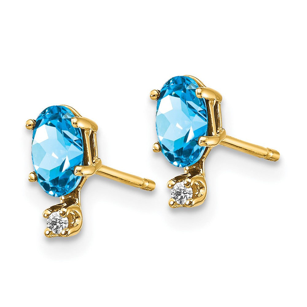 14k Diamond and 5x3 Oval December/Blue Topaz Birthstone Earrings