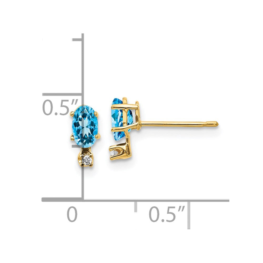14k Diamond and 5x3 Oval December/Blue Topaz Birthstone Earrings