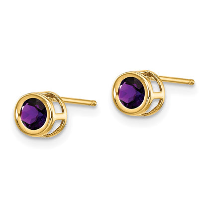 14k 4mm Round Bezel February/Amethyst Post Earrings
