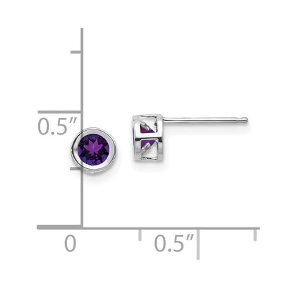 14k White Gold 4mm Round Bezel February/Amethyst Post Earrings