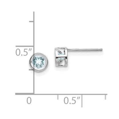 14k White Gold 4mm Round Bezel March/Aquamarine Post Earrings