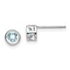 14k White Gold 4mm Round Bezel March/Aquamarine Post Earrings