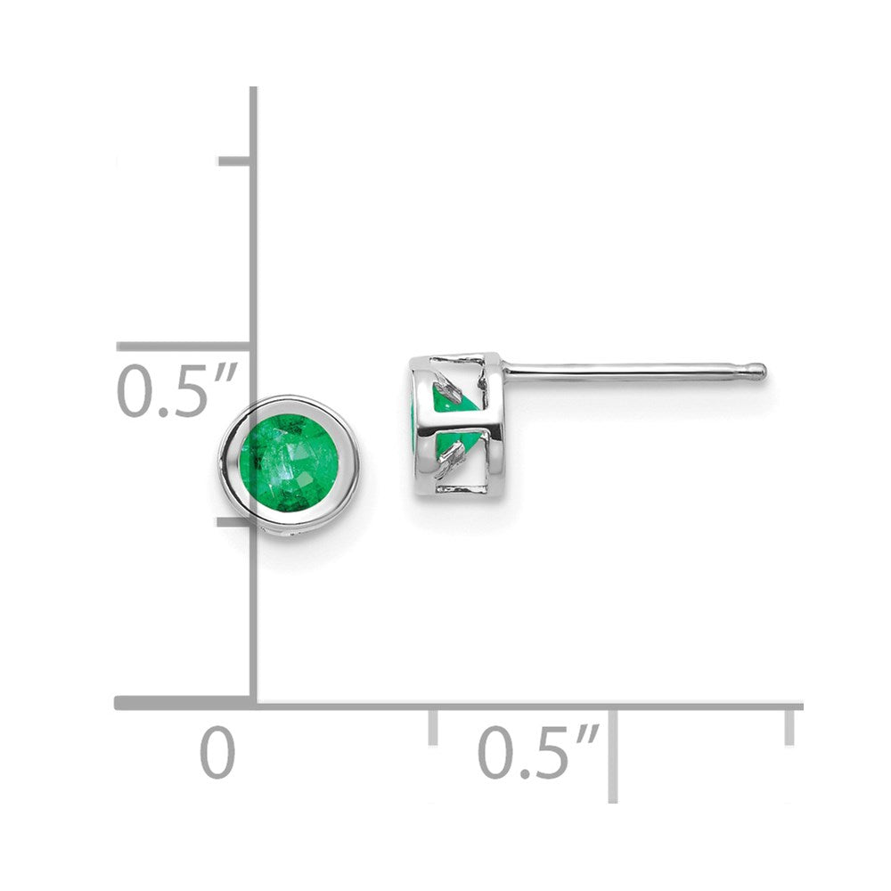 14k White Gold 4mm Round Bezel May/Emerald Post Earrings