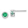 14k White Gold 4mm Round Bezel May/Emerald Post Earrings