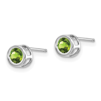 14k White Gold 4mm Round Bezel August/Peridot Post Earrings