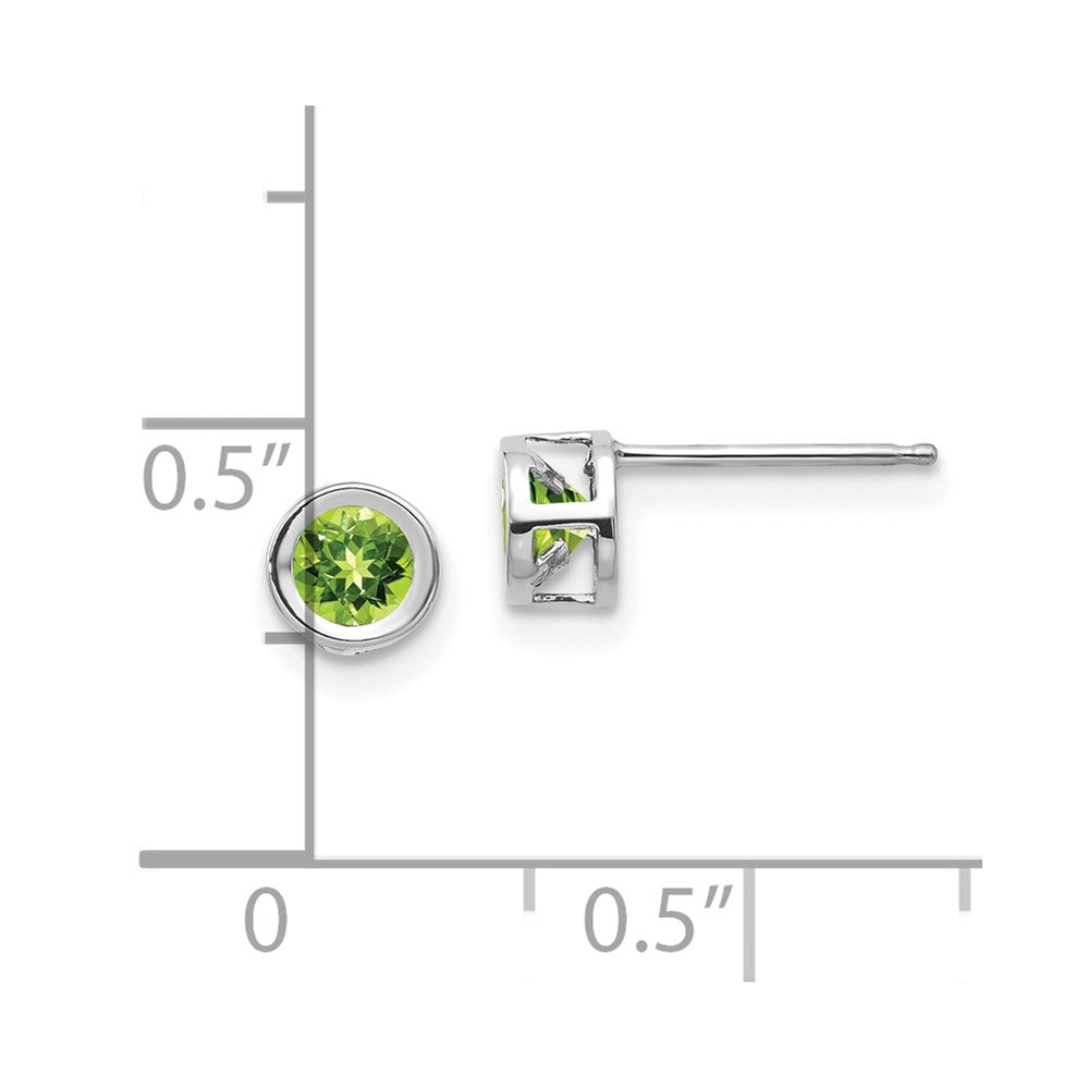 14k White Gold 4mm Round Bezel August/Peridot Post Earrings