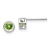 14k White Gold 4mm Round Bezel August/Peridot Post Earrings