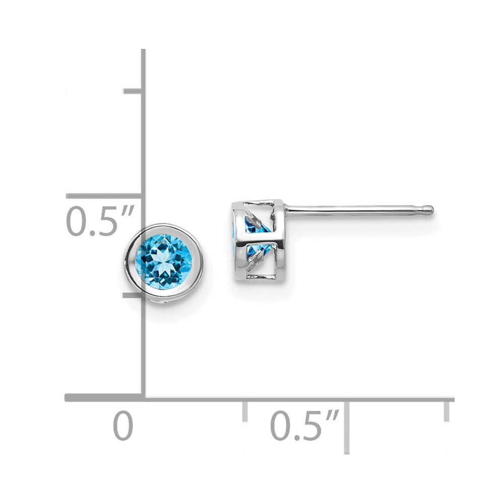 14k White Gold 4mm Round Bezel December/Blue Topaz Post Earrings