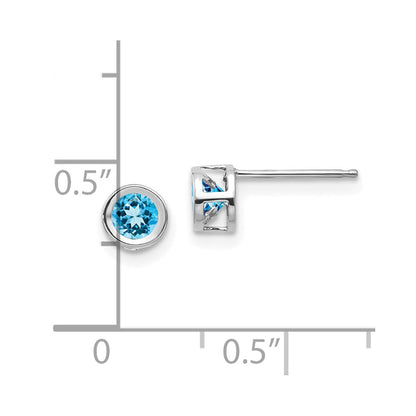 14k White Gold 4mm Round Bezel December/Blue Topaz Post Earrings