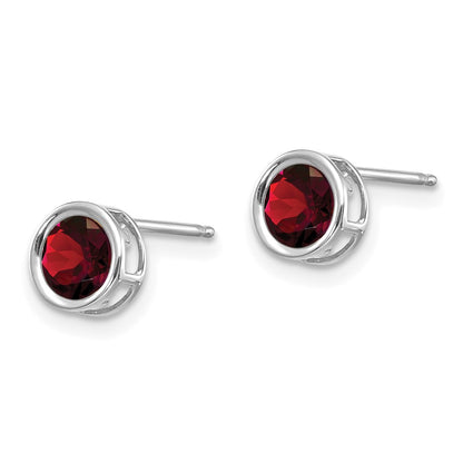 14k White Gold 5mm Round Bezel January/Garnet Post Earrings