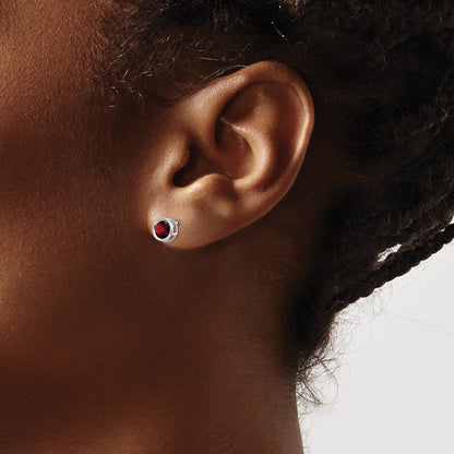 14k White Gold 5mm Round Bezel January/Garnet Post Earrings