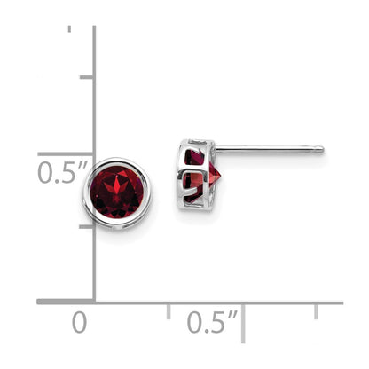 14k White Gold 5mm Round Bezel January/Garnet Post Earrings