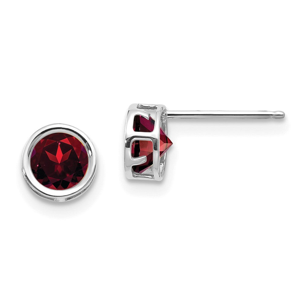 14k White Gold 5mm Round Bezel January/Garnet Post Earrings
