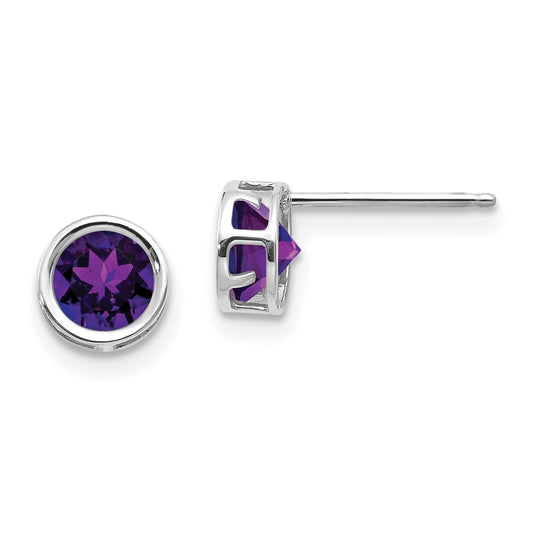 14k White Gold 5mm Round Bezel February/Amethyst Post Earrings