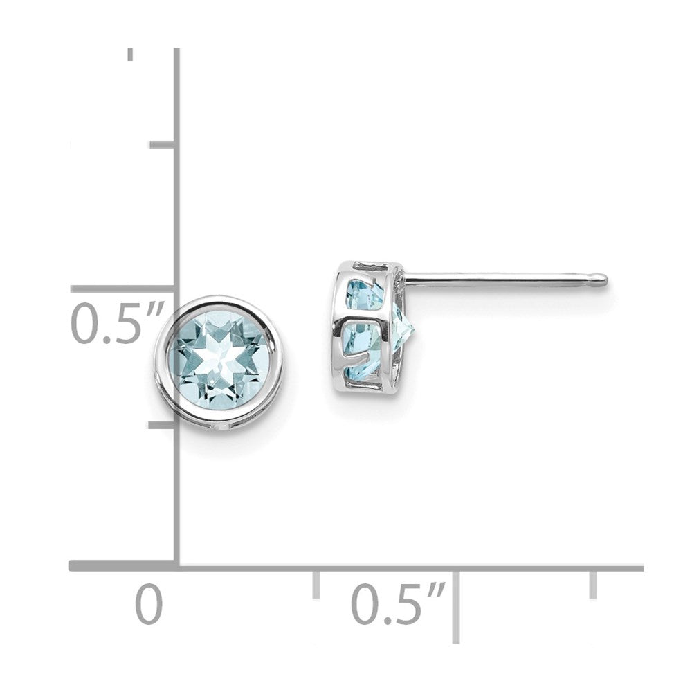 14k White Gold 5mm Round Bezel March/Aquamarine Post Earrings