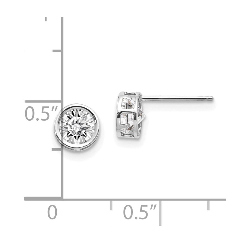 14k White Gold 5mm Round Bezel April/White Topaz Post Earrings