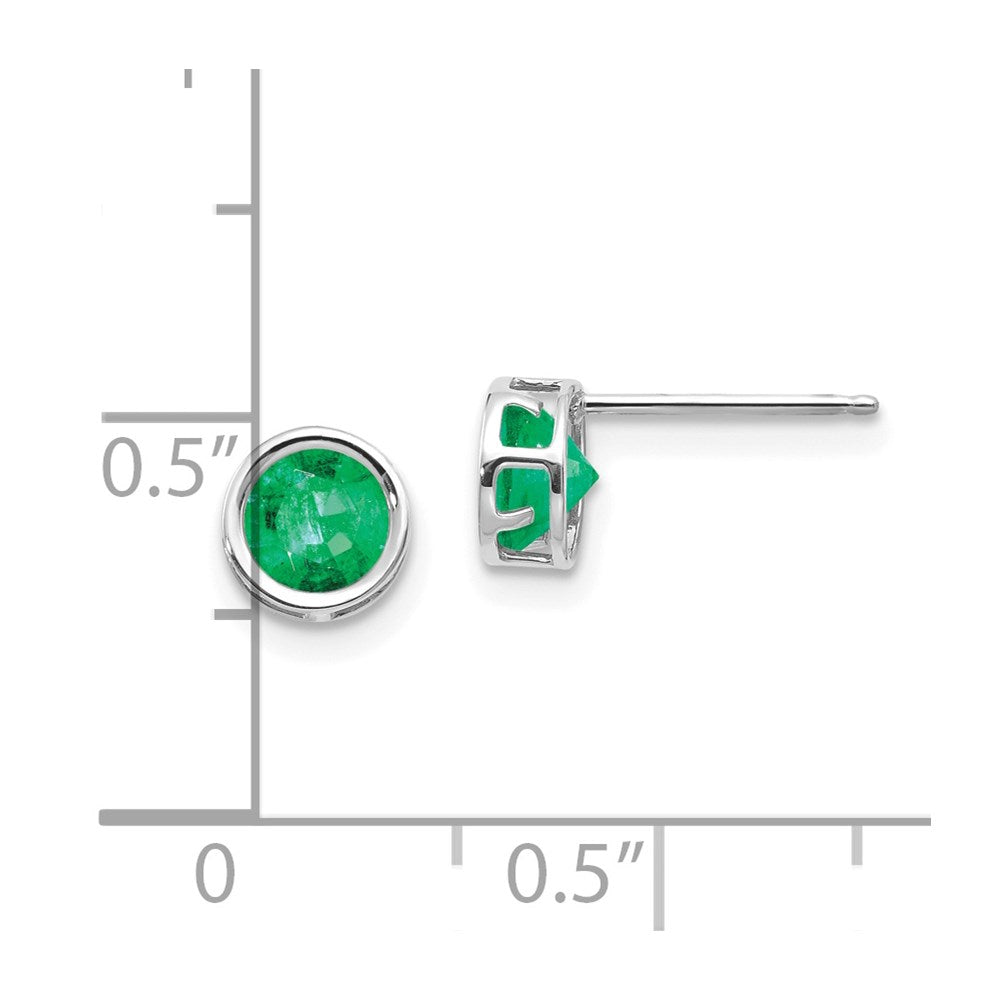 14k White Gold 5mm Round Bezel May/Emerald Post Earrings