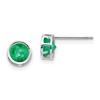 14k White Gold 5mm Round Bezel May/Emerald Post Earrings