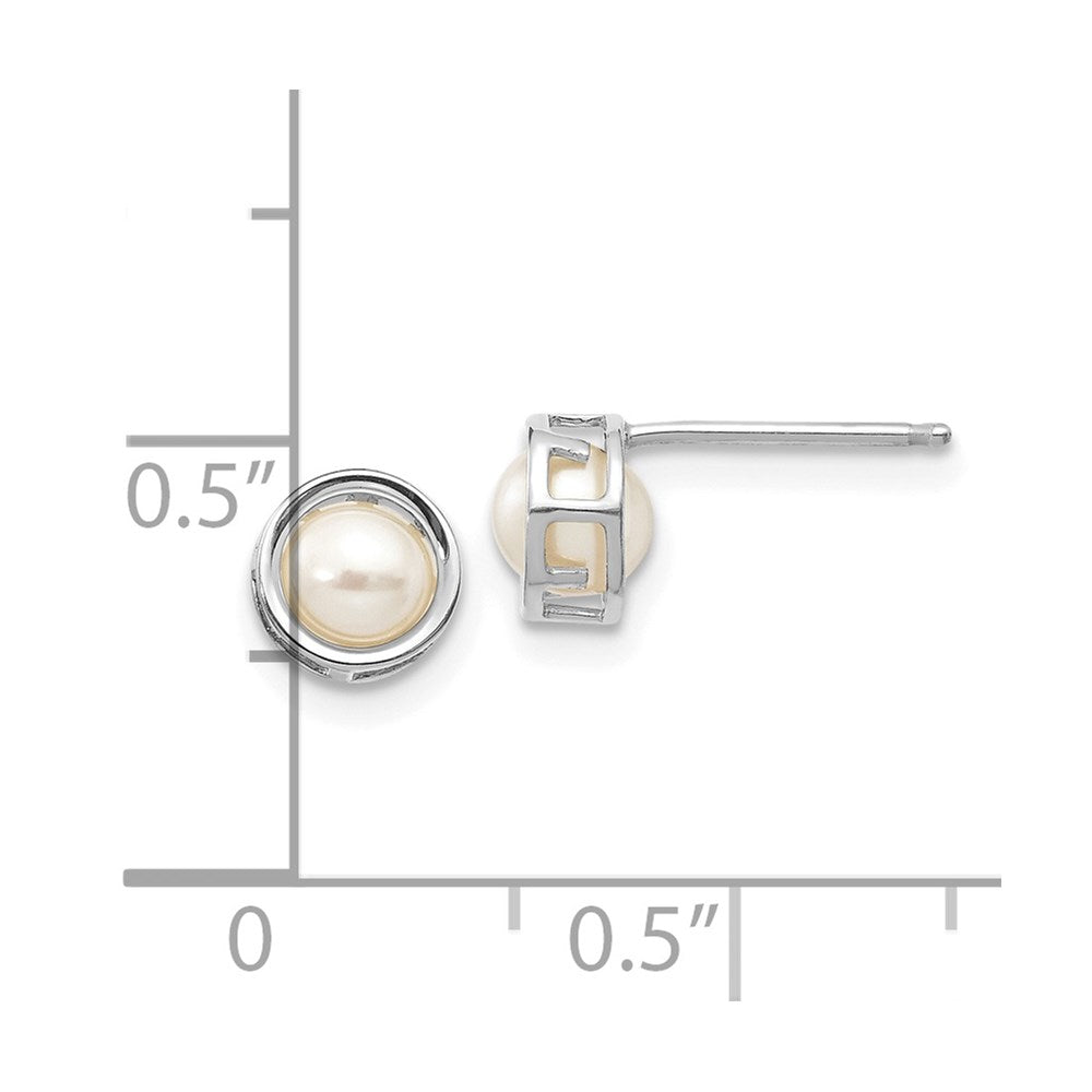 14k White Gold 4.5mm Round Bezel June/Freshwater Cultured Pearl Post Earrings