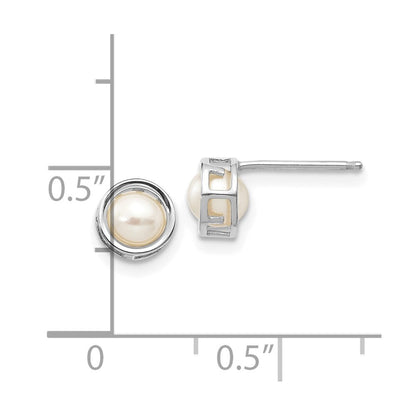 14k White Gold 4.5mm Round Bezel June/Freshwater Cultured Pearl Post Earrings