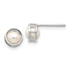 14k White Gold 4.5mm Round Bezel June/Freshwater Cultured Pearl Post Earrings