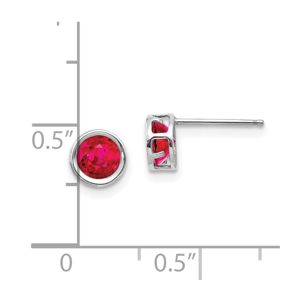14k White Gold 5mm Round Bezel July/Ruby Post Earrings
