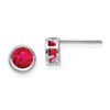 14k White Gold 5mm Round Bezel July/Ruby Post Earrings