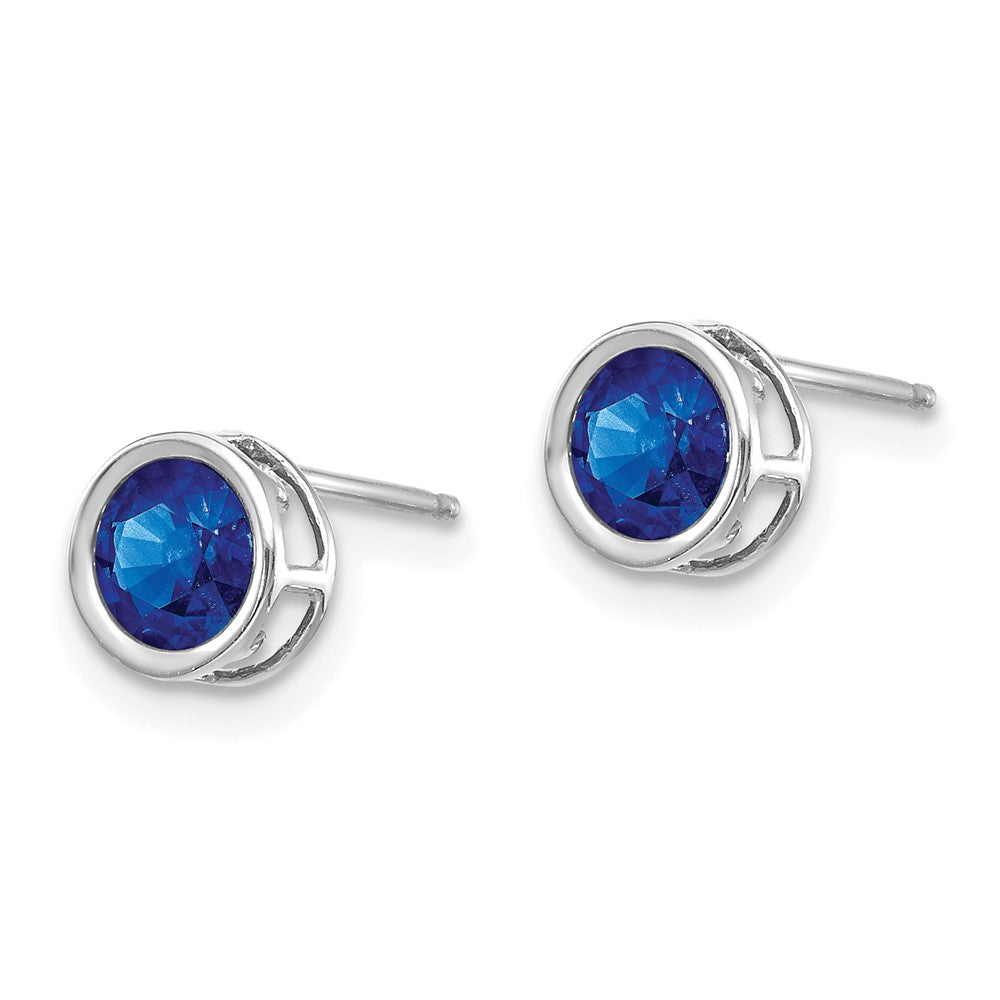 14k White Gold 5mm Round Bezel September/Sapphire Post Earrings