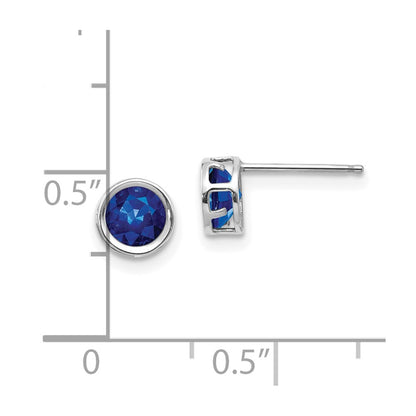 14k White Gold 5mm Round Bezel September/Sapphire Post Earrings