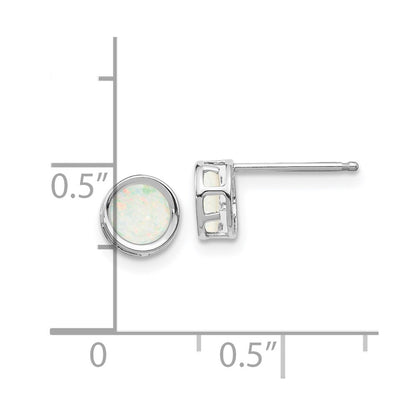 14k White Gold 5mm Round Bezel October/Opal Post Earrings