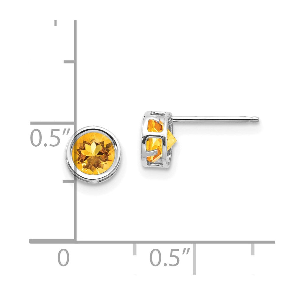 14k White Gold 5mm Round Bezel November/Citrine Post Earrings