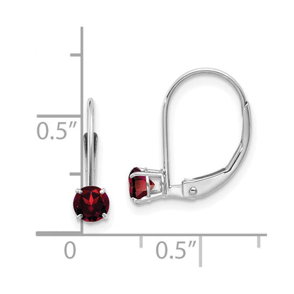 14k White Gold 4mm Round January/Garnet Leverback Earrings