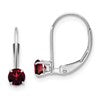 14k White Gold 4mm Round January/Garnet Leverback Earrings