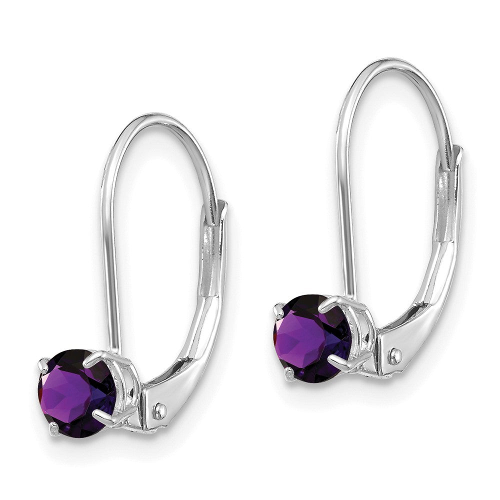 14k White Gold 4mm Round February/Amethyst Leverback Earrings