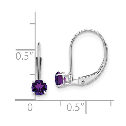 14k White Gold 4mm Round February/Amethyst Leverback Earrings