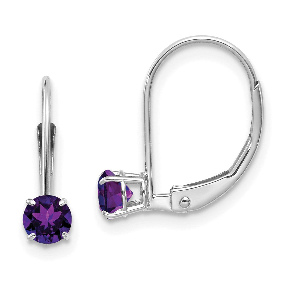 14k White Gold 4mm Round February/Amethyst Leverback Earrings